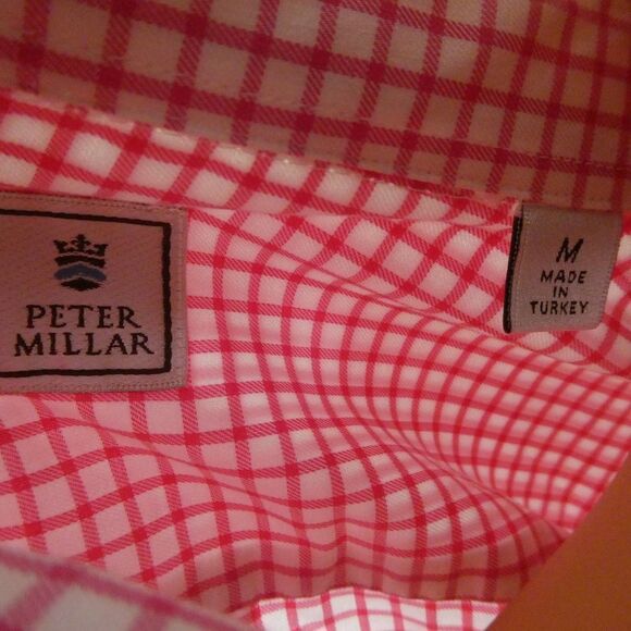 Peter Millar Pink White Grid Check Short Sleeve Button Down Dress Shirt Medium - Picture 8 of 10